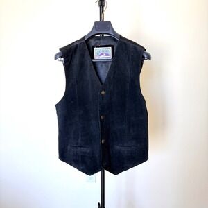 Watershed William Barry Mens Black Suede Leather Vest Size M Cinch Back Western